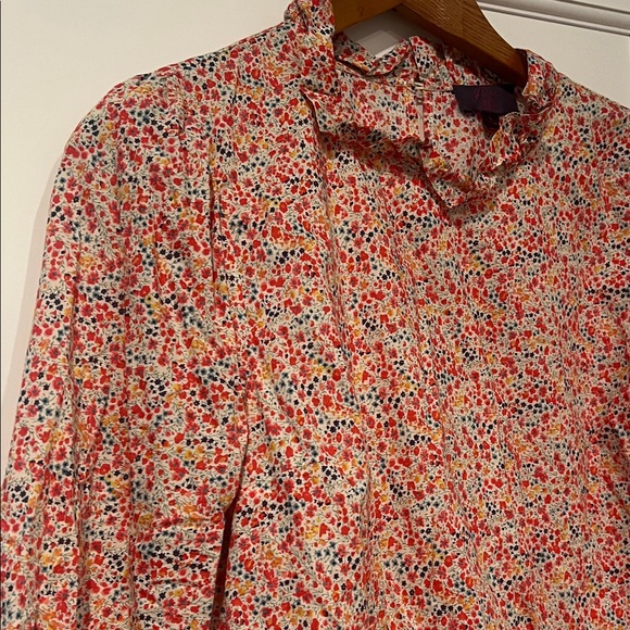 J. Crew Liberty London Ruffleneck Floral Blouse Size L - Picture 5 of 9